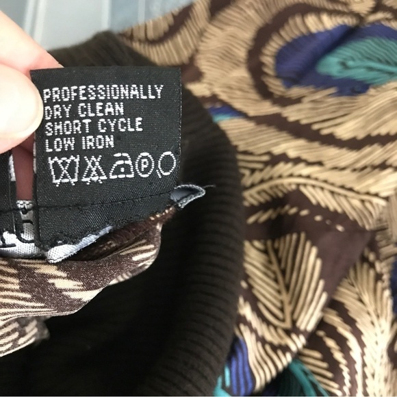 Etcetera silk spandex peacock print turtle neck long sleeve top - Picture 13 of 14